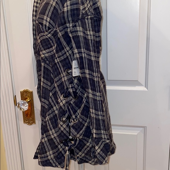 Free People Flannel Navy and White - Picture 2 of 4